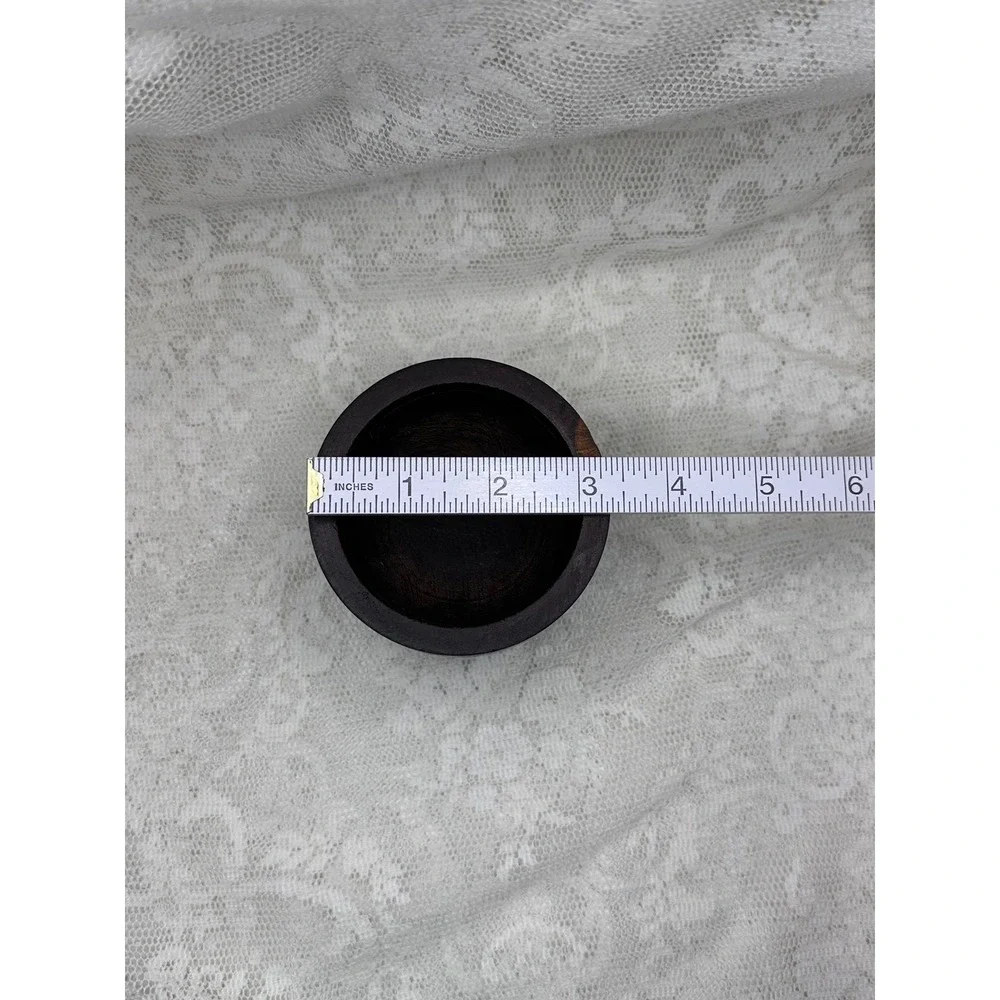 Vintage Dark Wood Pedestal Trinket Box with Lid Hand Turned Round Keepsake Jar
